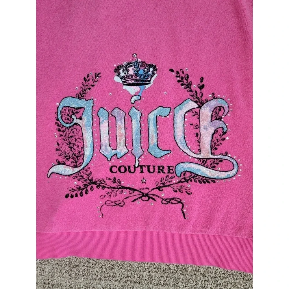 Juicy Couture XL Bright Pink Velour Zip Hoodie Jacket Y2K‎ Rhinestone Bling